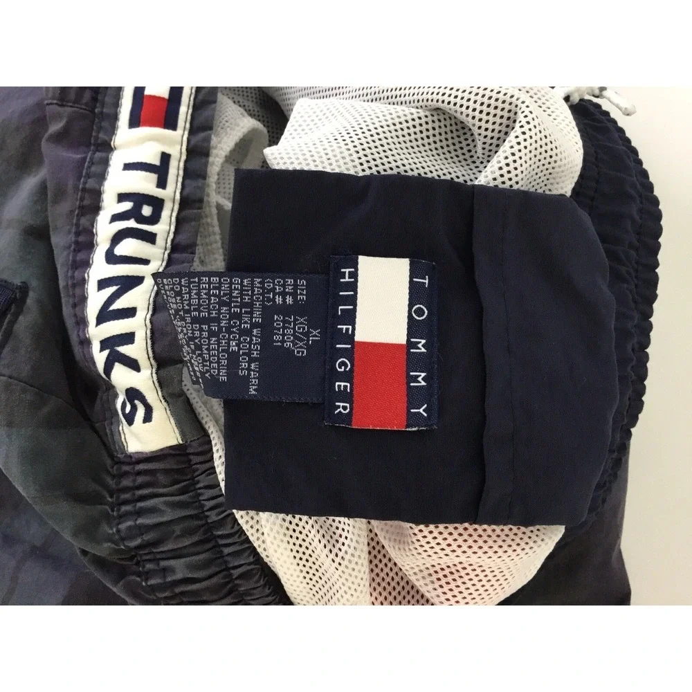 Vintage Tommy Hilfiger Shorts Sz XL Swim Trunks Reto 90s Tartan Plaid Spell Out